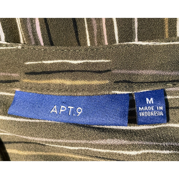 Apt. 9 Sz M Shirt Dress with Belt Roll Tab Sleeves Above-Knee Mod Olive Stripes - Picture 11 of 12